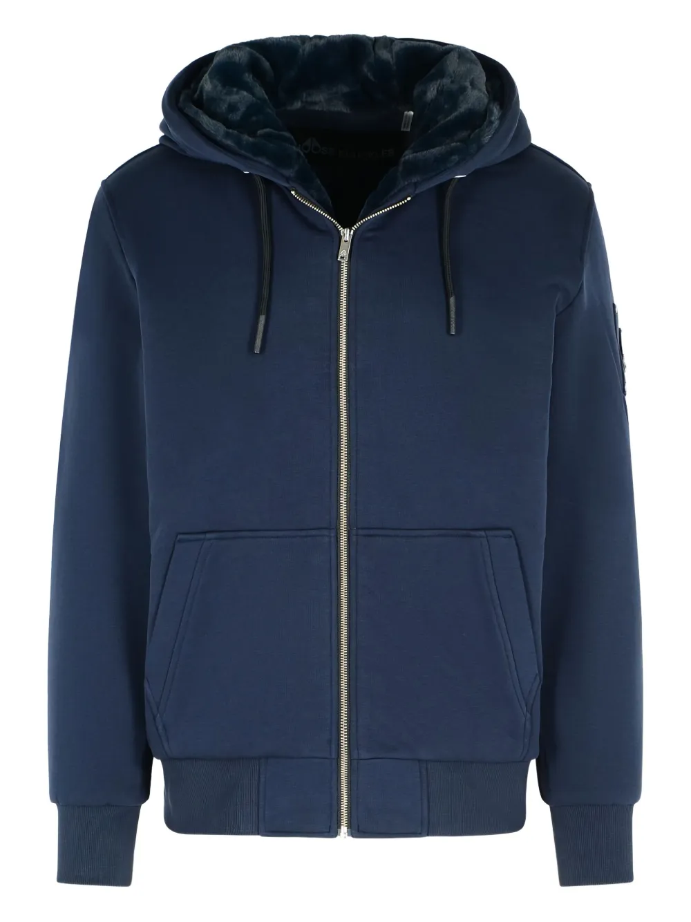 Moose Knuckles Logo-patch Drawstring Hoodie In Blue