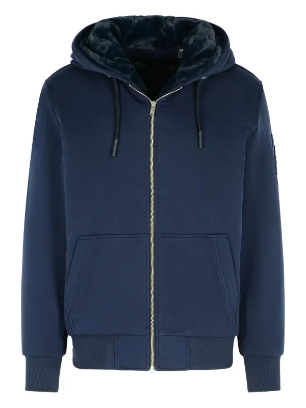 Moose Knuckles logo-patch Drawstring Hoodie | Blue | FARFETCH CA