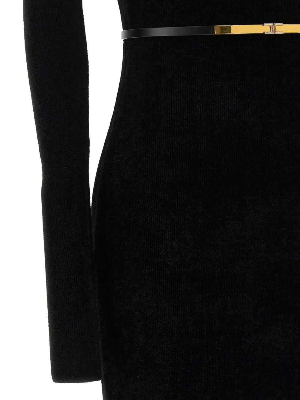 Elisabetta Franchi Red Carpet Chenille Dress With Belt In Black