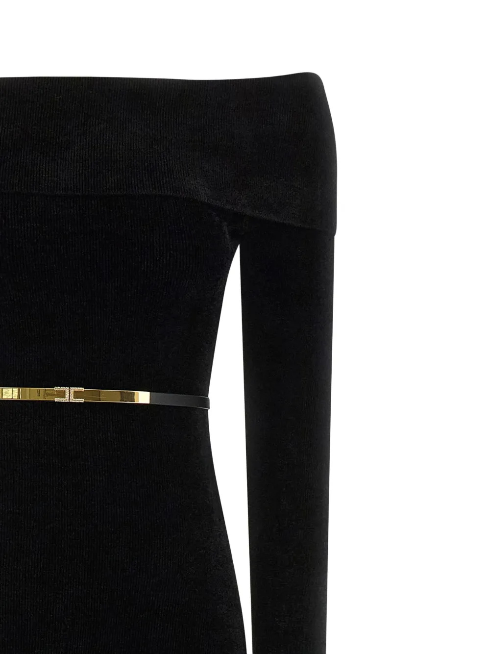 Elisabetta Franchi Red Carpet Chenille Dress With Belt In Black