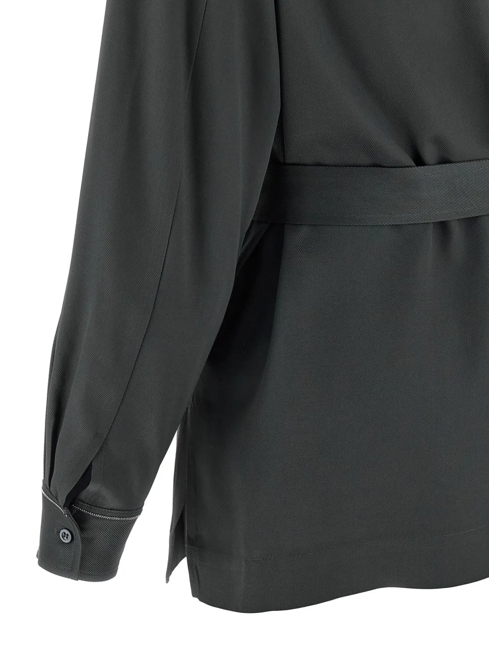 Peserico Fluid Viscose Twill Shirt With Jewel-detail Cuffs In Gray