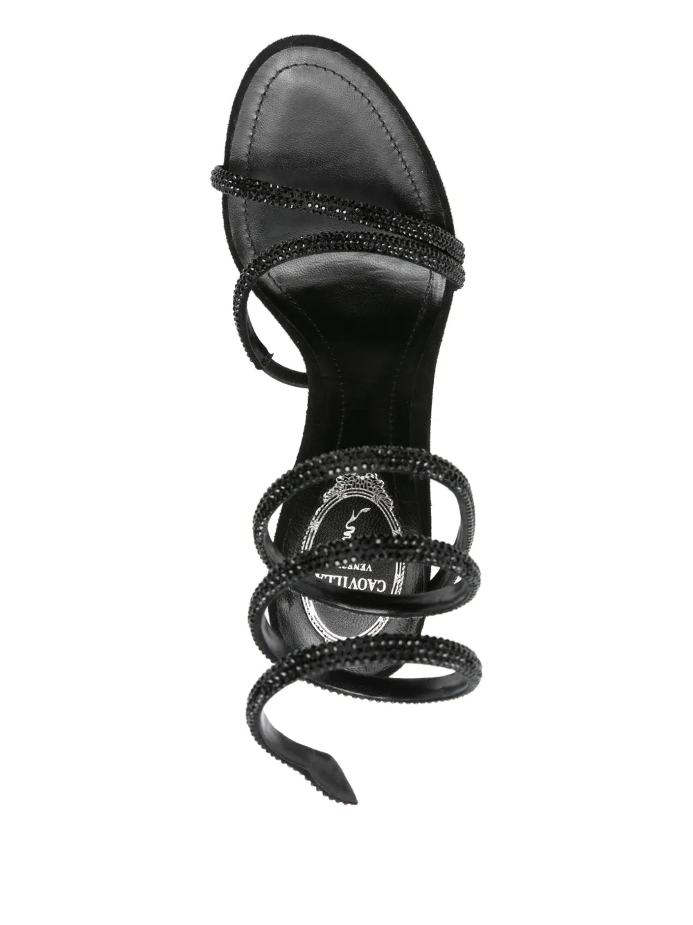 René Caovilla Margot Crystal-embellished Satin Sandals In Black