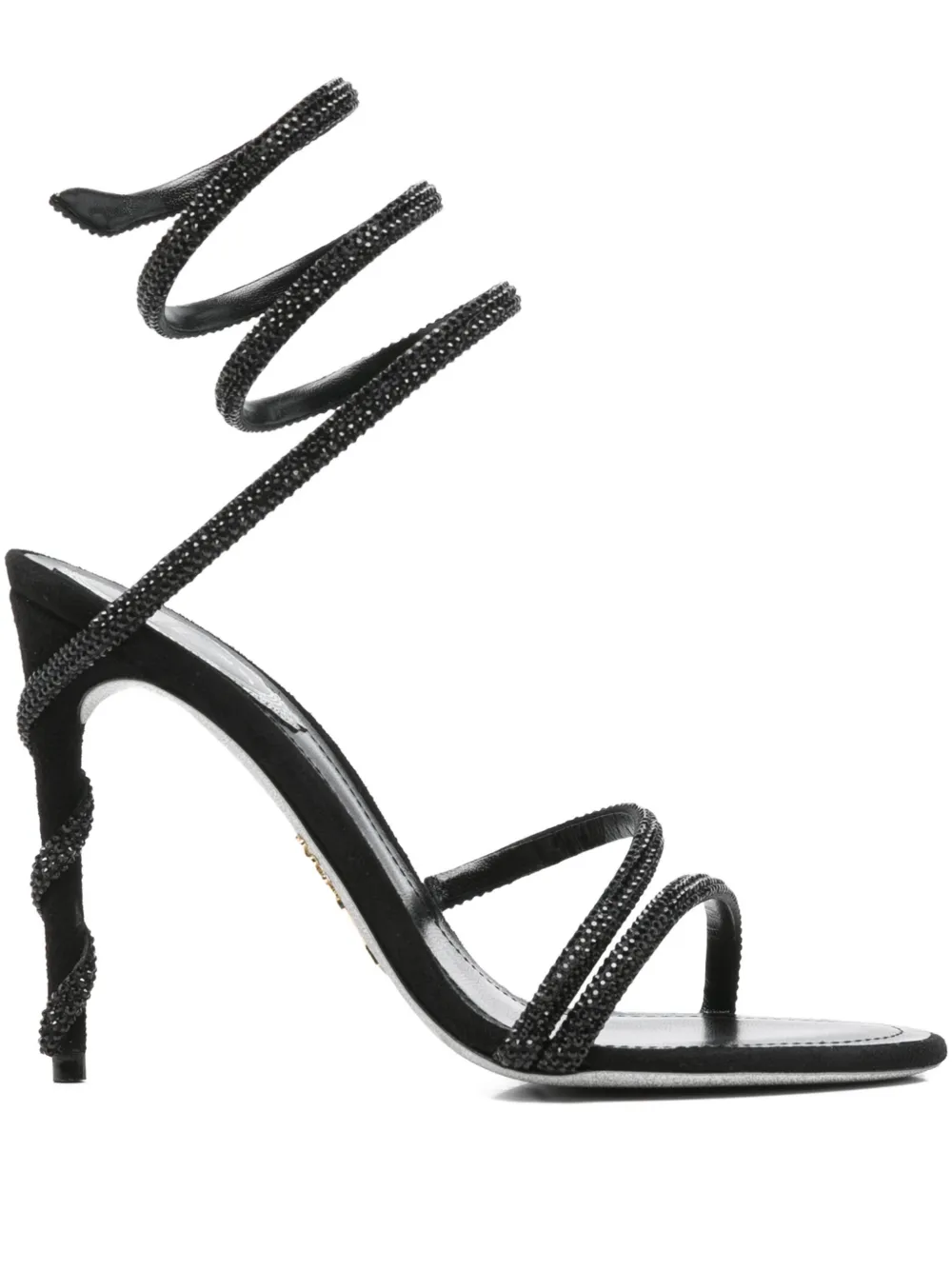 René Caovilla Margot Crystal-embellished Satin Sandals In Black
