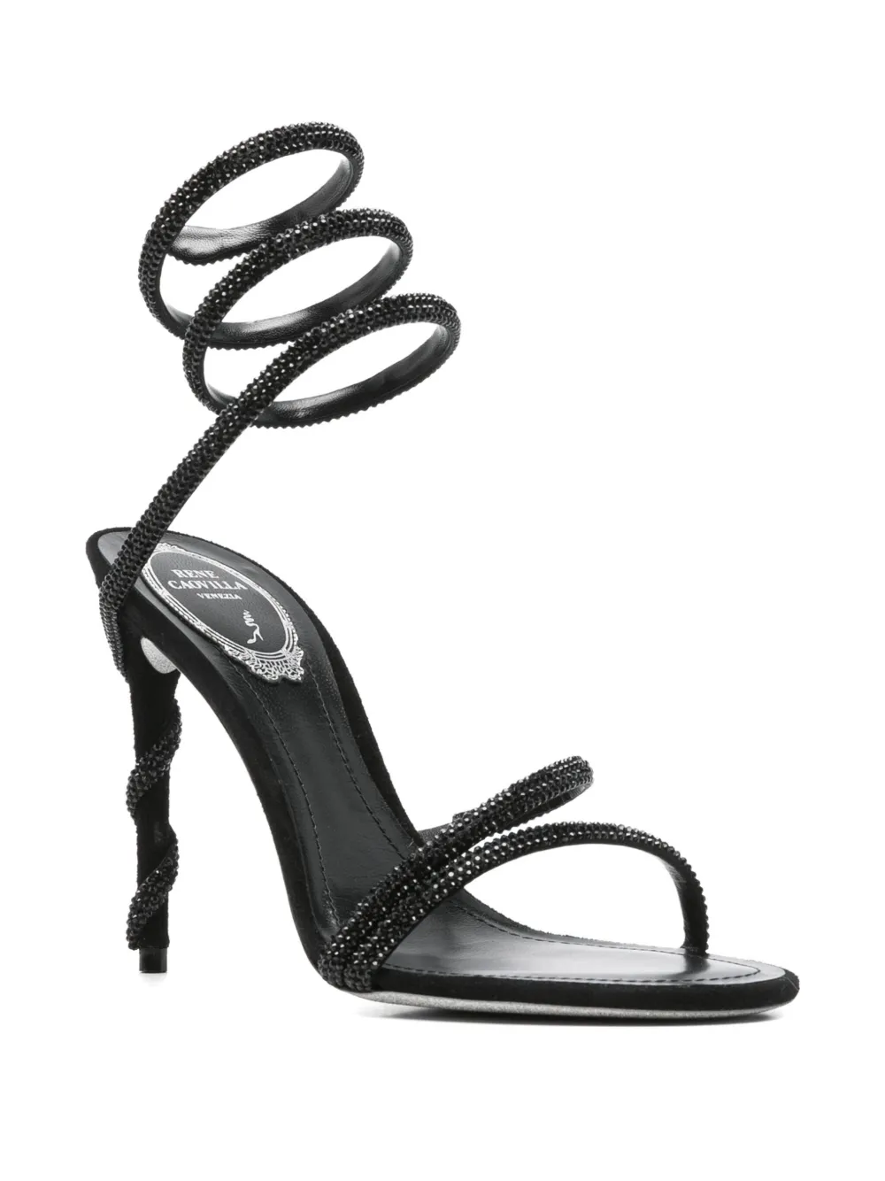René Caovilla Margot Crystal-embellished Satin Sandals In Black