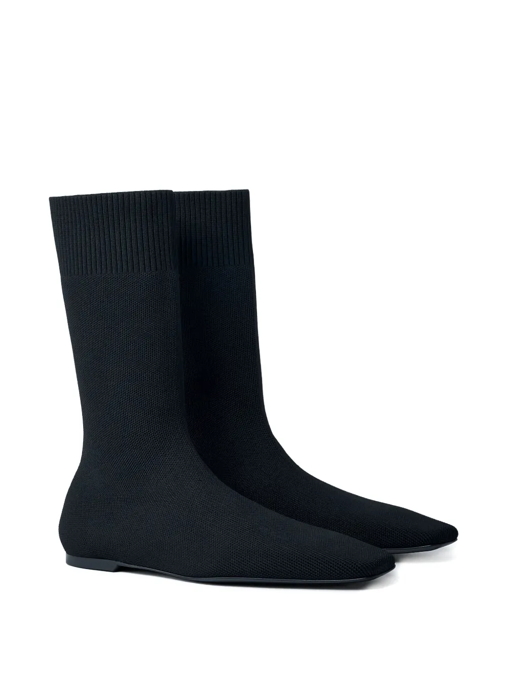 Totême Square-toe Ribbed-knit Boots In Black