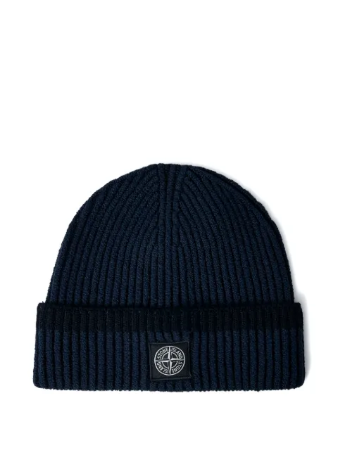 Stone Island gorro tejido de canalé con motivo del logo