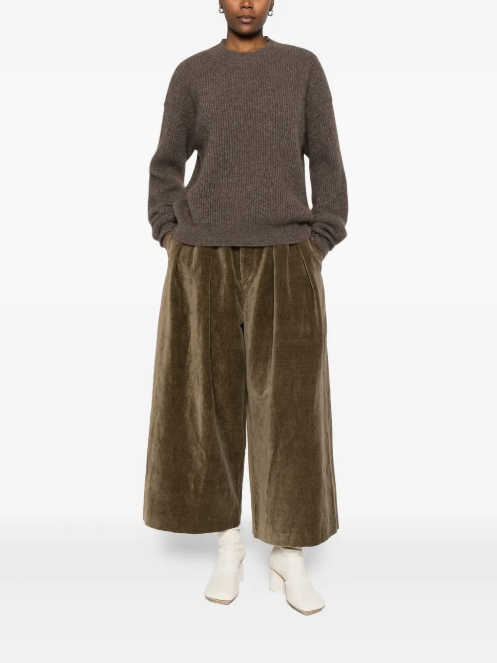 Uma Wang Wide-leg Cropped Trousers In Brown