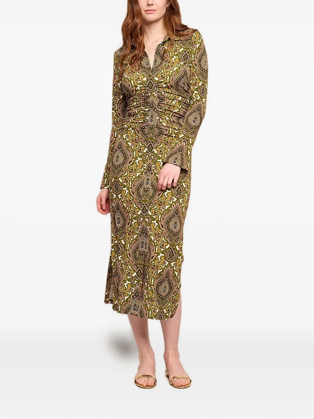 Cara Gesmockte midi-jurk met paisley-print Groen