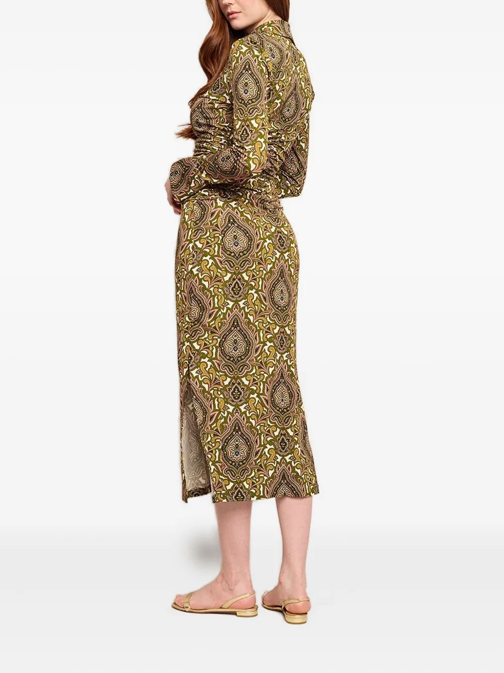 Cara Gesmockte midi-jurk met paisley-print Groen