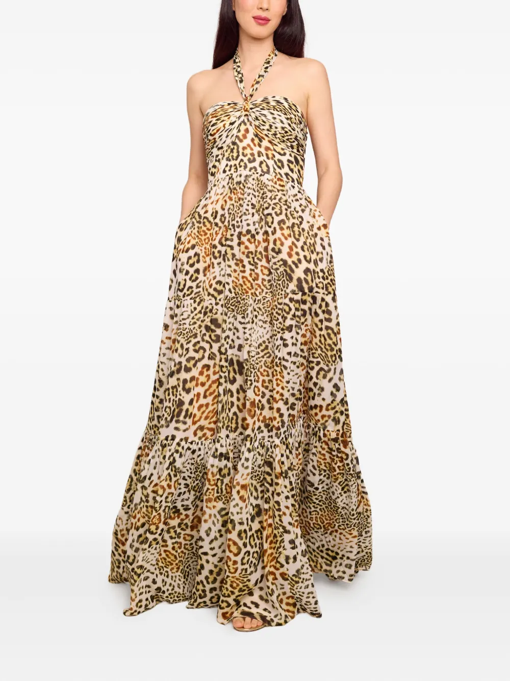  Cara Cara Halterneck Tiered Maxi Dress - Neutrals 