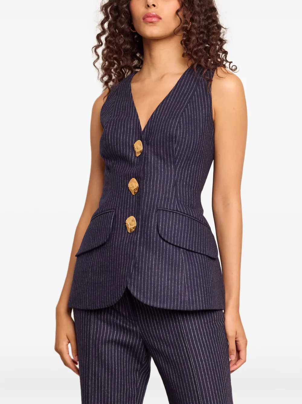 Cara Cara Wes Pinstriped Brushed Wool-blend Vest In Blue