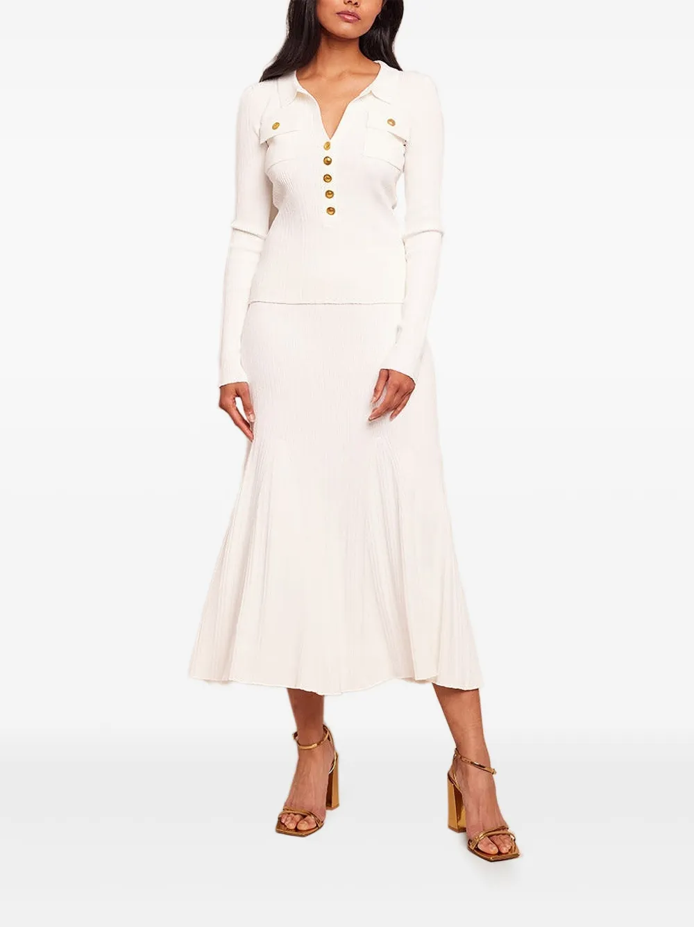  Cara Cara Dara Ribbed Midi Skirt - White 