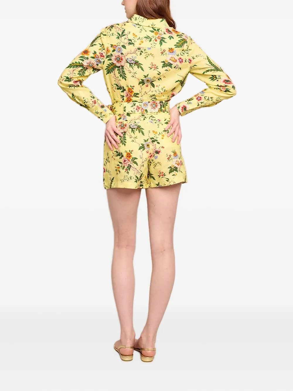  Cara Cara Floral-print Belted Tailored Shorts - Yellow 