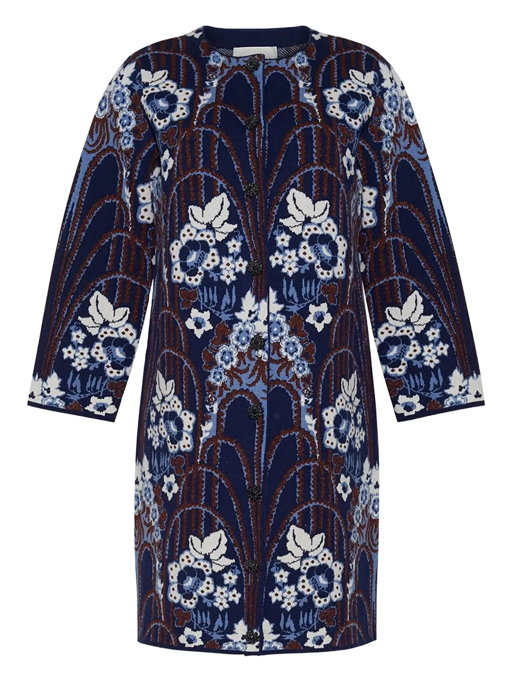 Cara Vicky vest met bloemen-intarsia Blauw