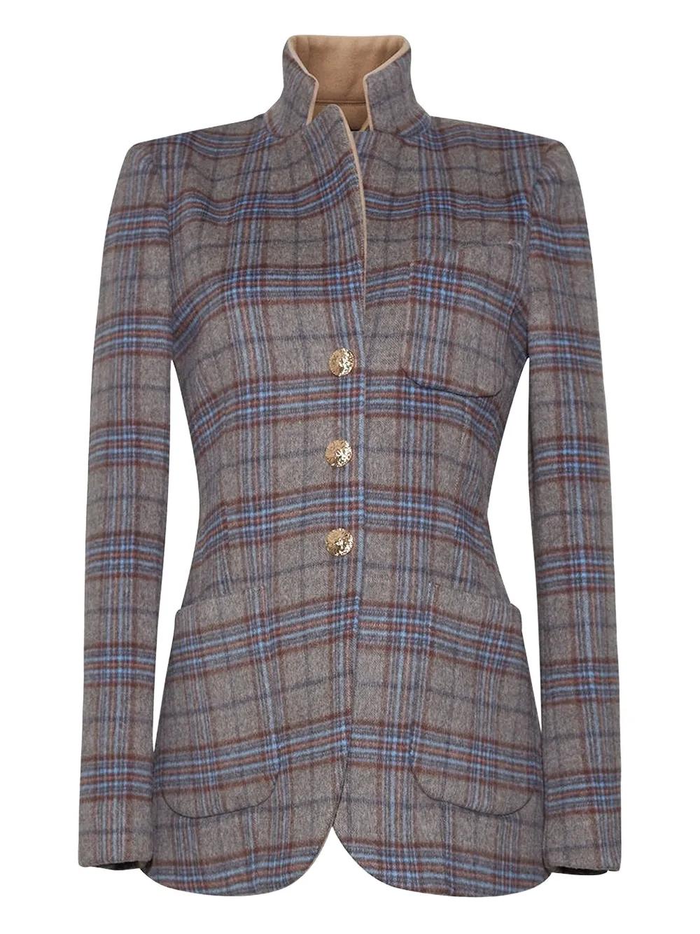 Cara Cara Ross Plaid-check Wool Blazer In Gray