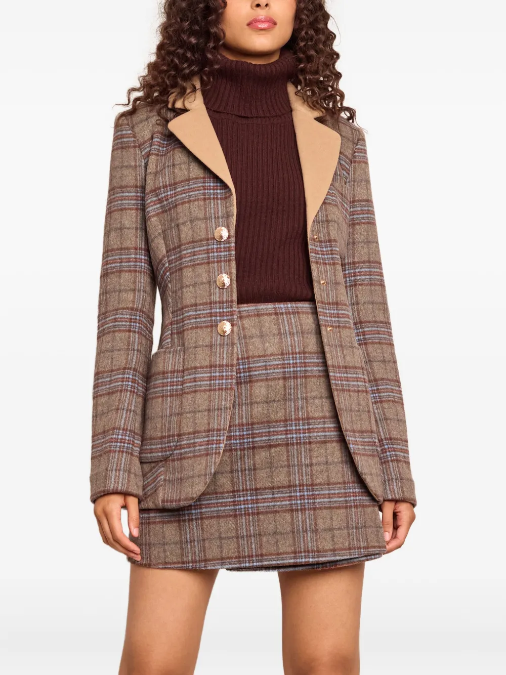 Cara Cara Ross Plaid-check Wool Blazer In Gray