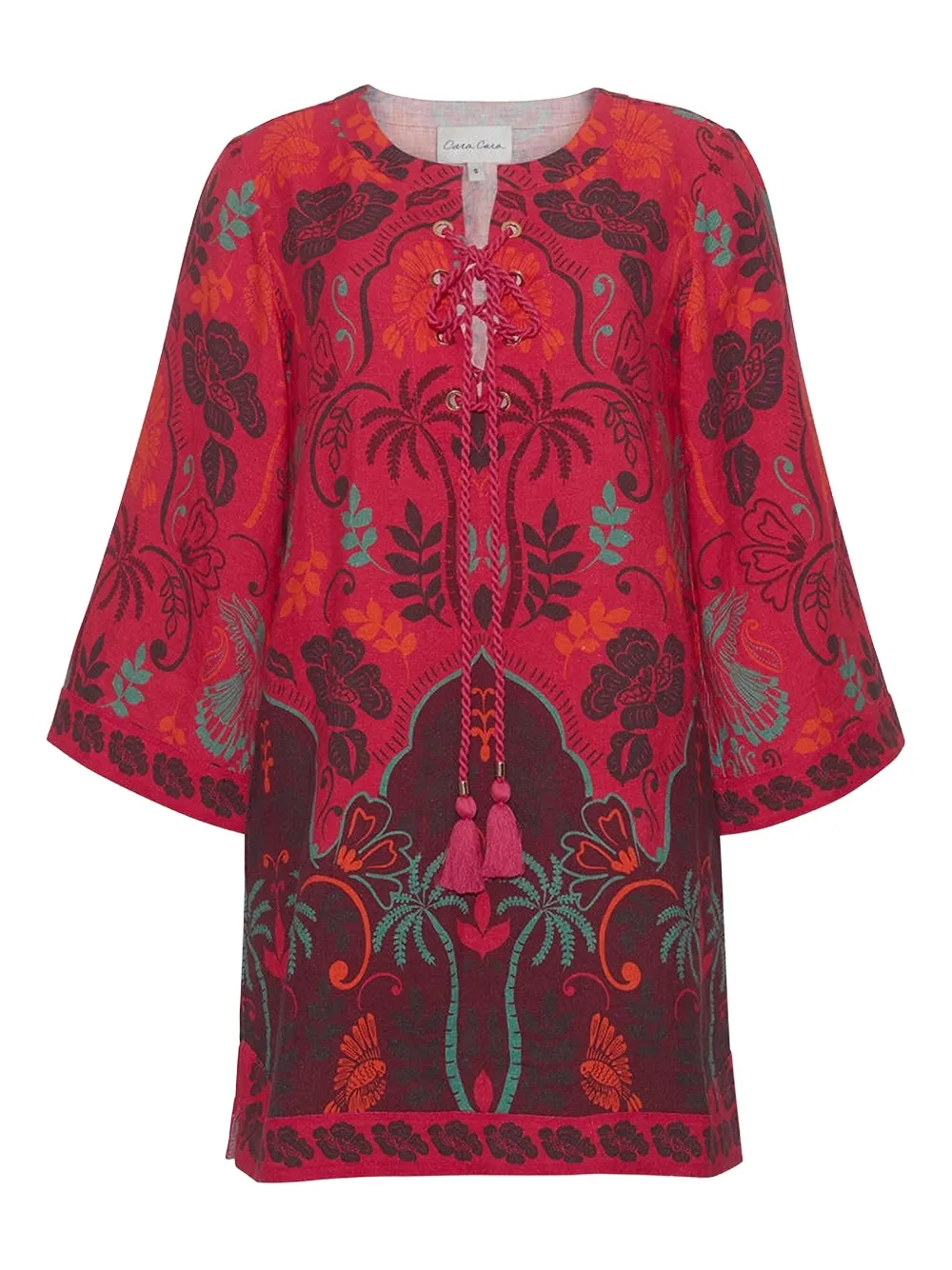 Cara Cara Jaipur Lace-up Palm-tree Print Mini Dress In Pink