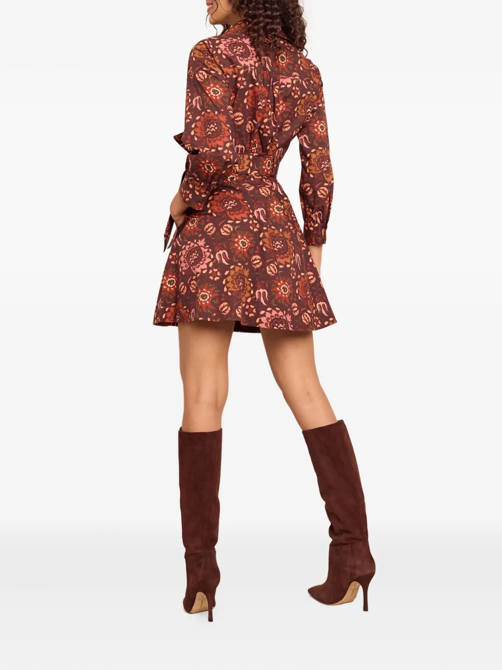 Cara Leona midi-jurk met ceintuur en bloemenprint Rood