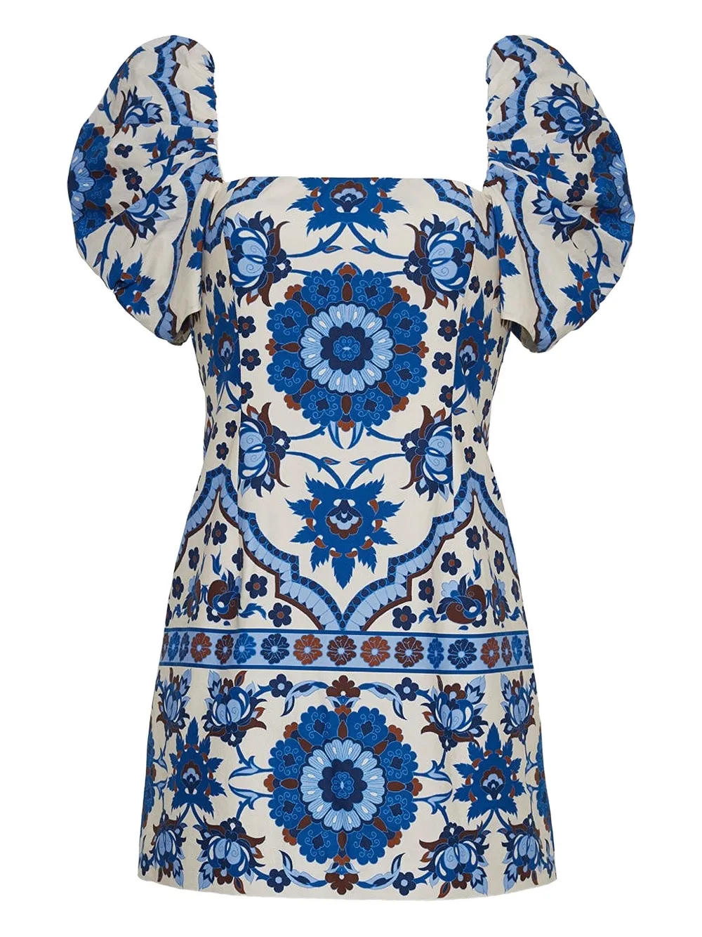 Cara Cara Kelly Puff-sleeve Floral-print Mini Dress In Blue