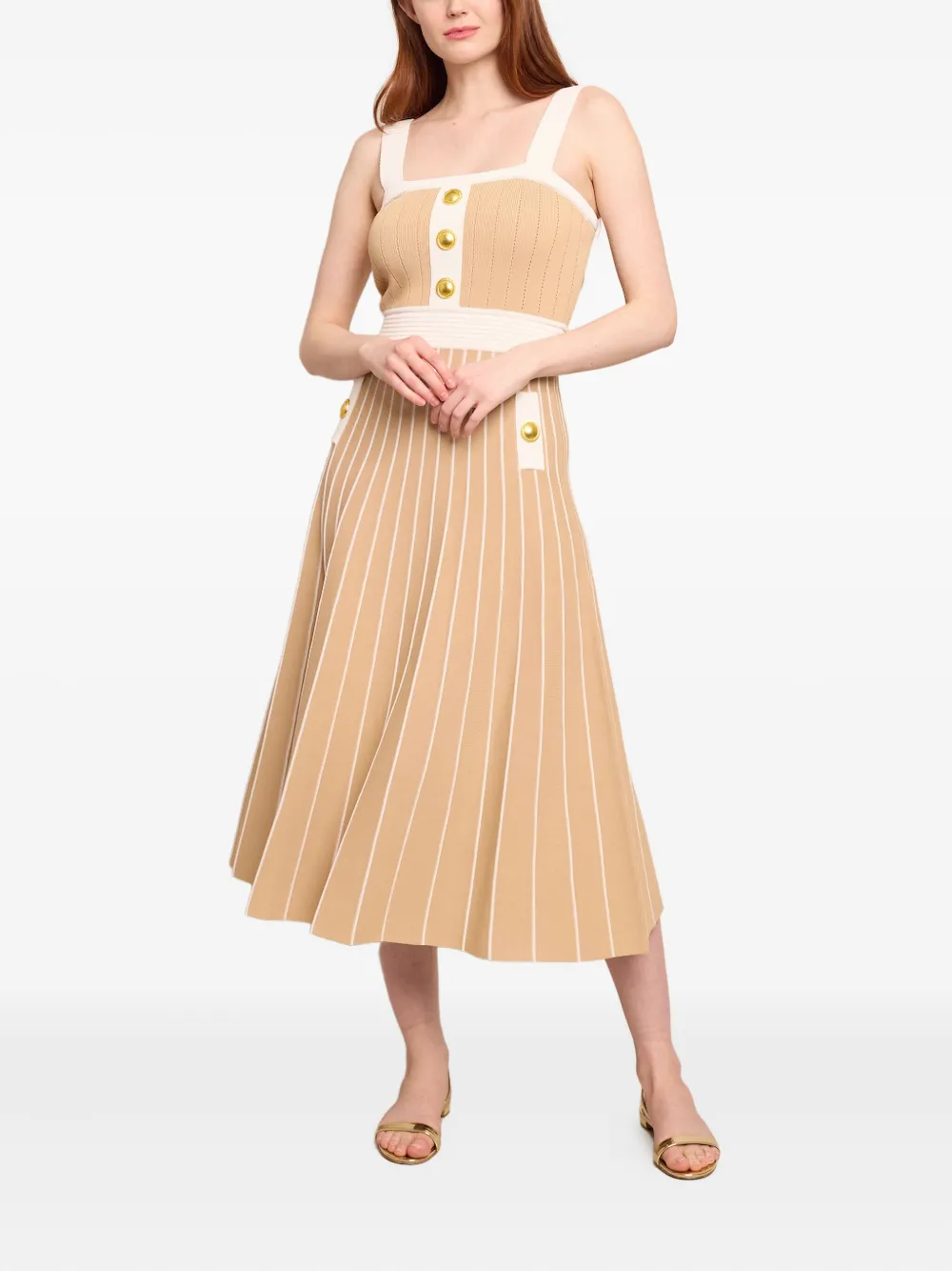  Cara Cara Aurora Striped Button-detailed Midi Dress - Neutrals 