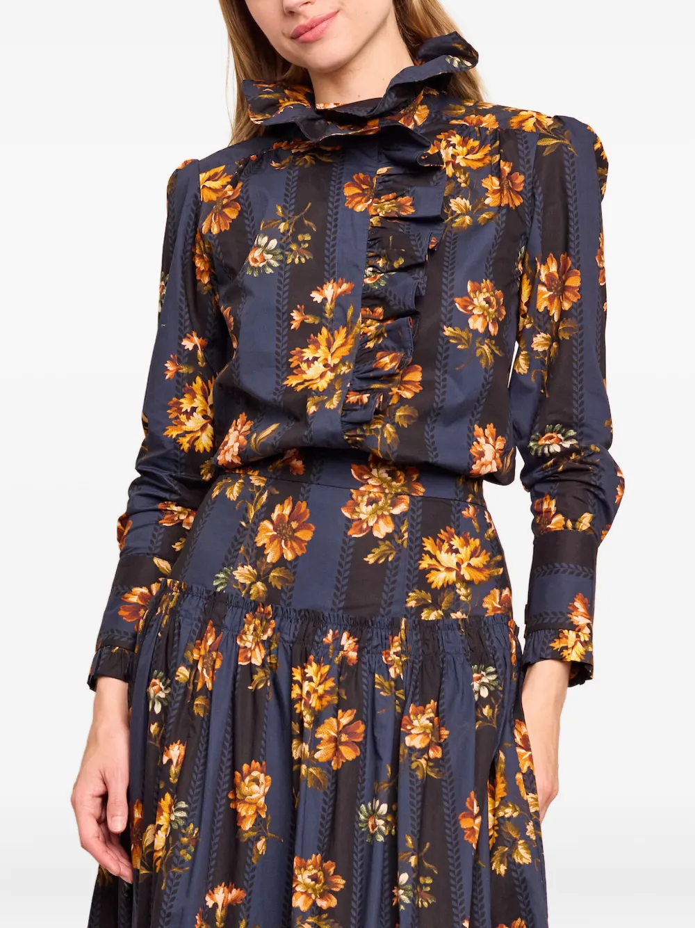 Cara Cara Anne Floral-print Ruffled Blouse In Blue