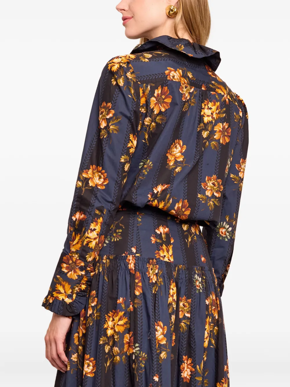 Cara Cara Anne blouse met bloemenprint en ruches - Blauw
