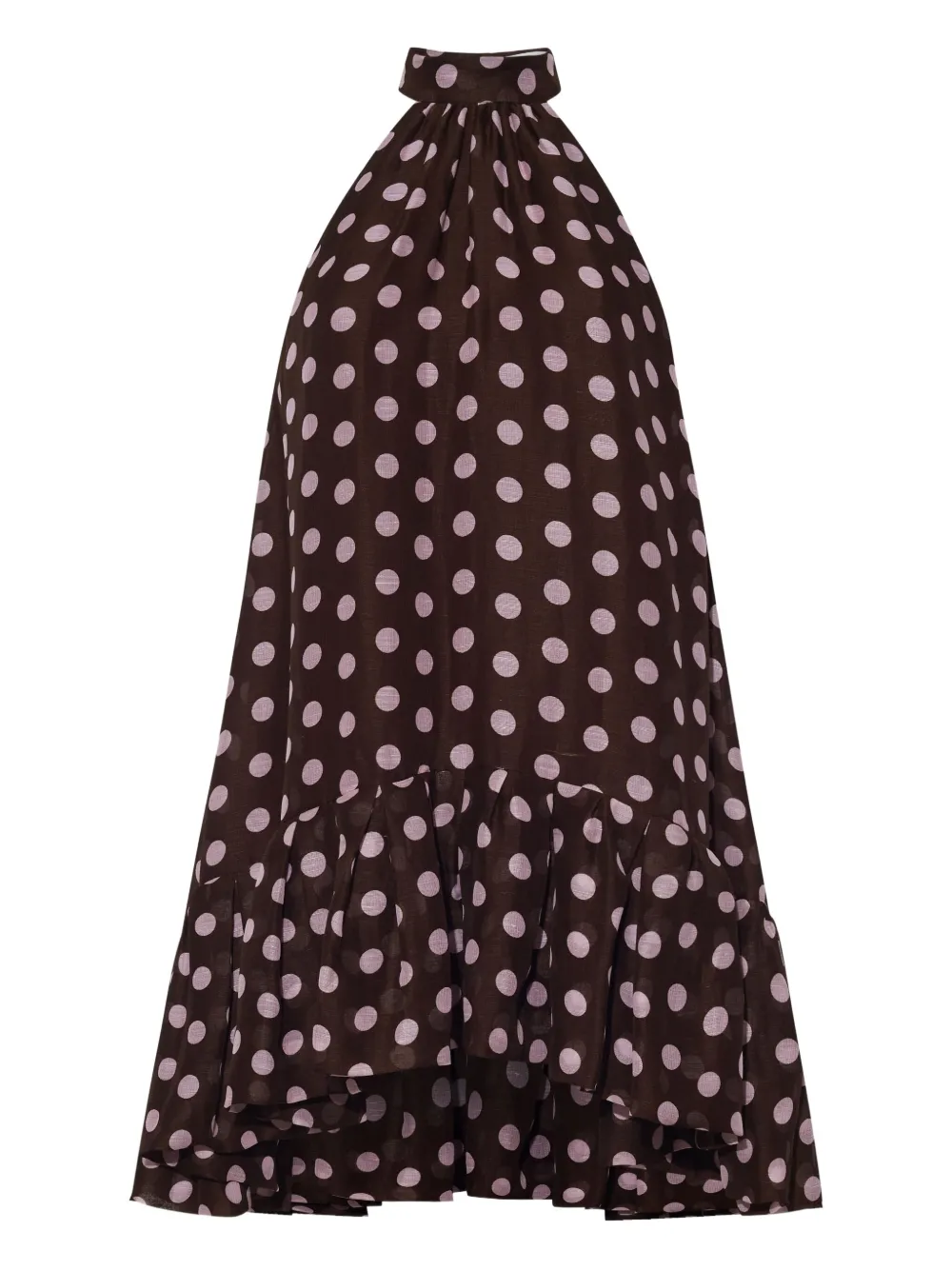 Cara Cara Polka-dot Ruffled Mini Dress In Brown