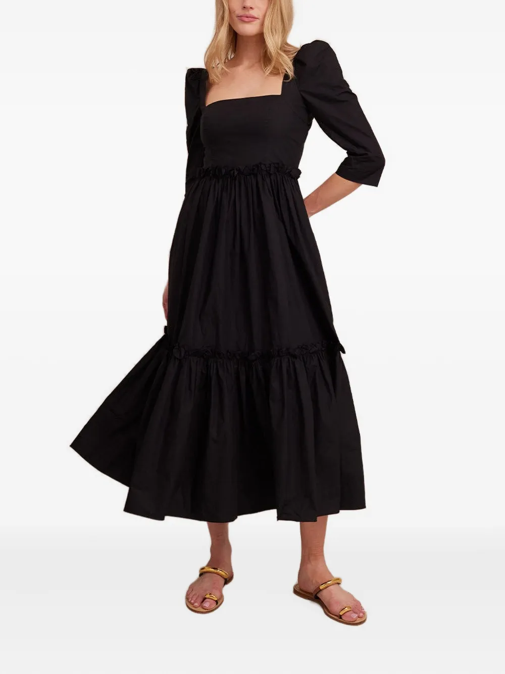 Cara Cara Puff-sleeve Tiered Dress In Black