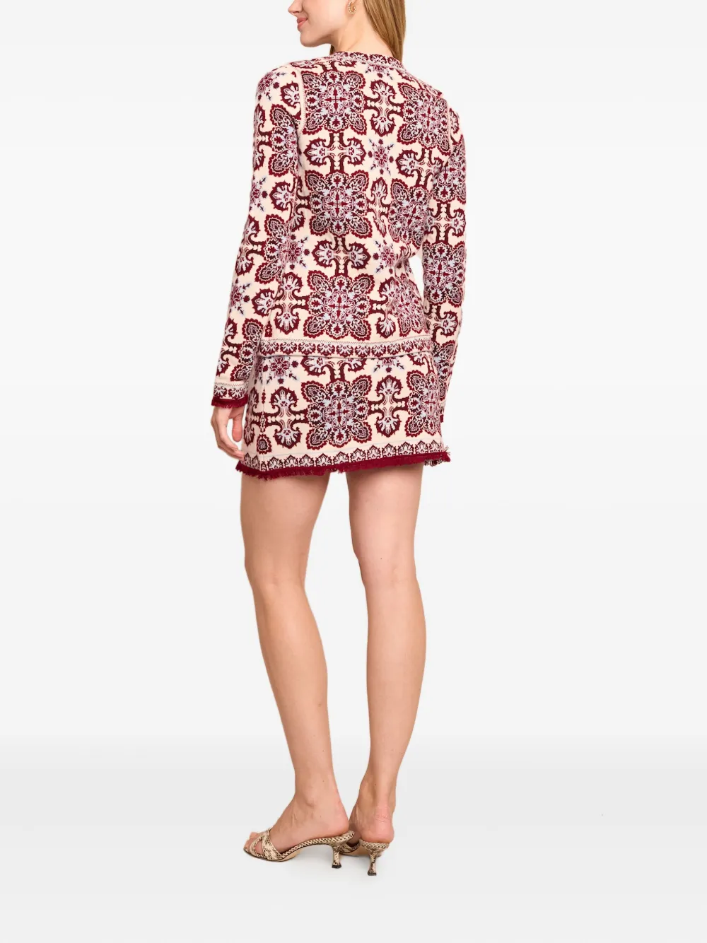 Cara Lindy mini-rok met franje afwerking en print Beige