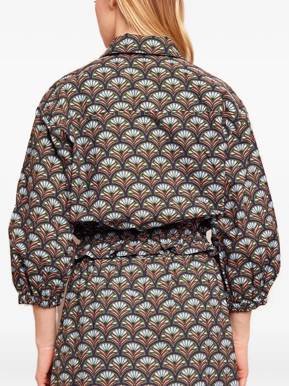 Cara Cara Hutton Shell-print Drawstring Blouse In Gray