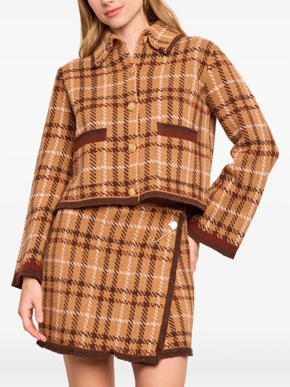 Delilah Plaid-Jacquard Cardigan