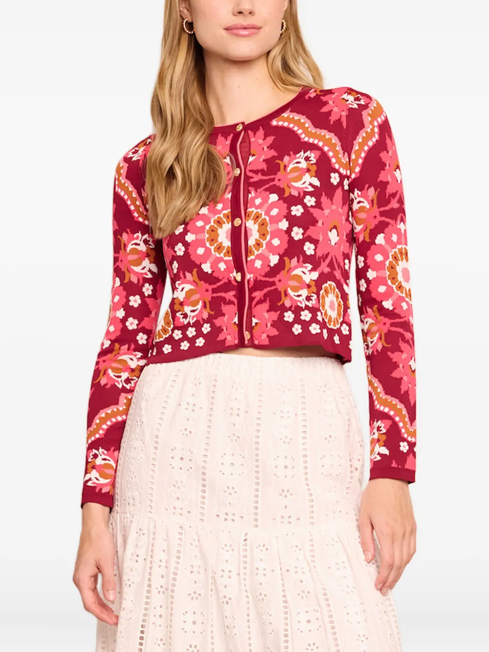  Cara Cara Ila Floral-jacquard Cardigan - Red 