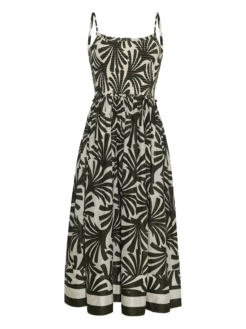 Cara Cara Carmen Smocked Leaf-print Midi Dress In Green