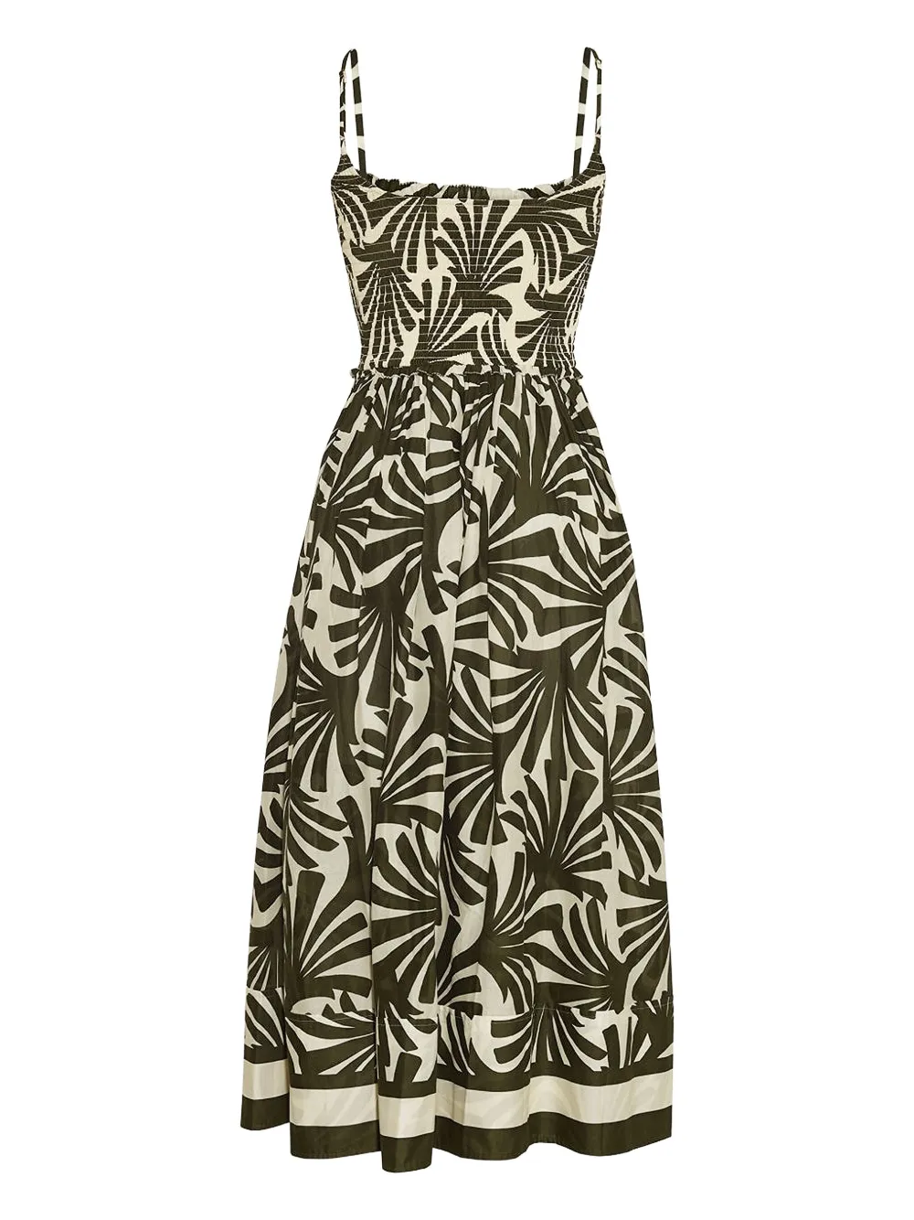 Carmen Smocked Leaf-Print Midi Dress