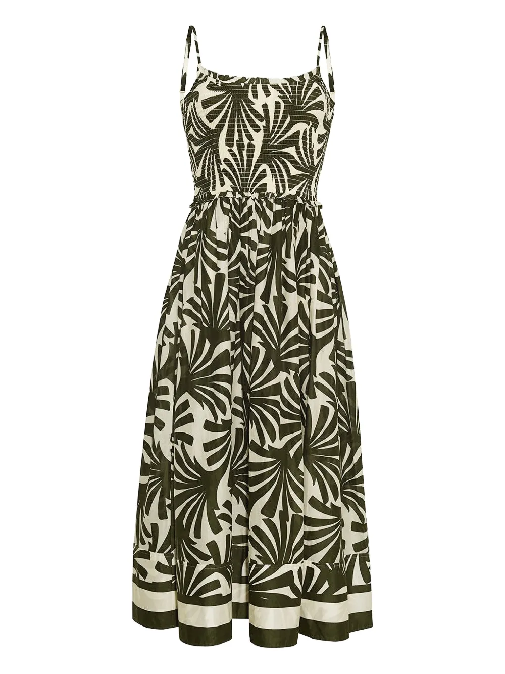 Cara Cara Carmen smocked leaf-print midi dress - Verde