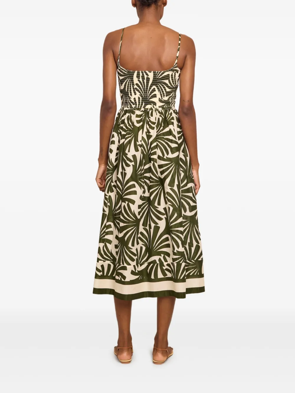 Carmen Smocked Leaf-Print Midi Dress