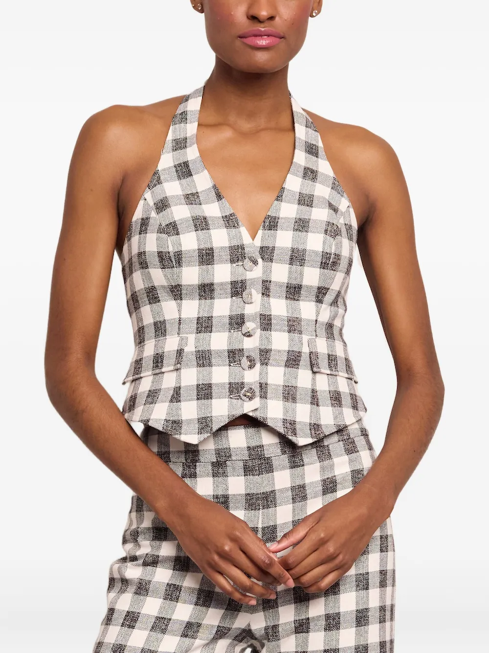  Cara Cara Gingham Halterneck Waistcoat - White 