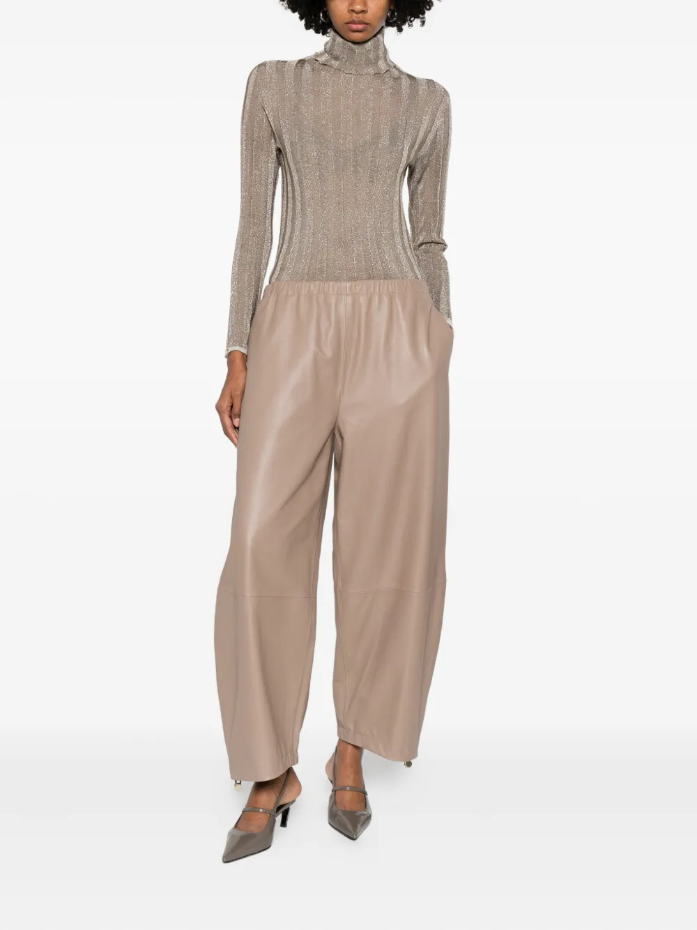 Fabiana Filippi Leather Cropped Trousers In Brown