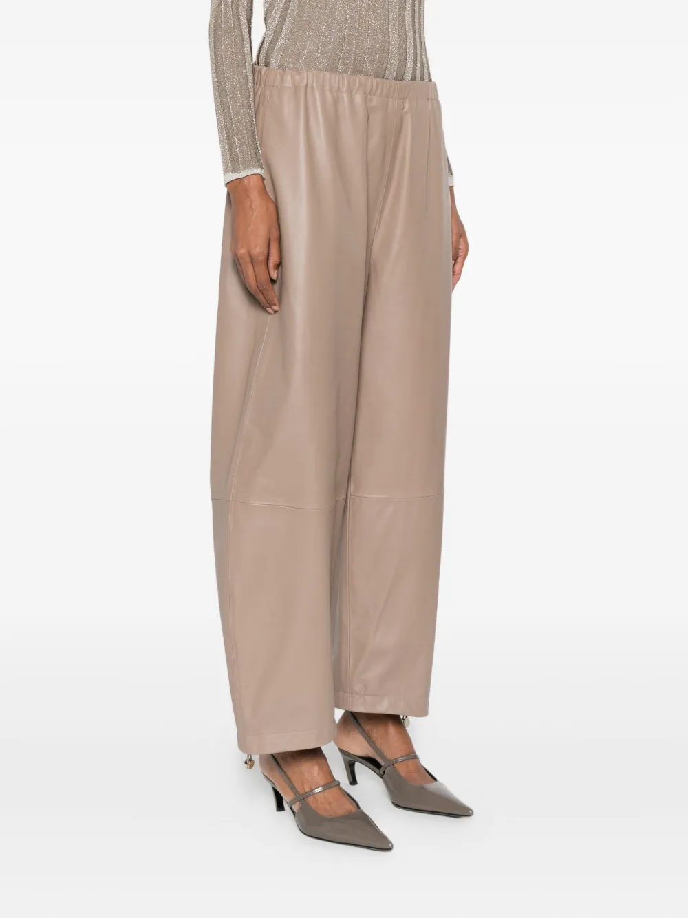 Fabiana Filippi Leather Cropped Trousers In Brown