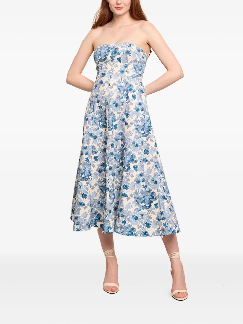 Floral-Print Strapless Day Dress