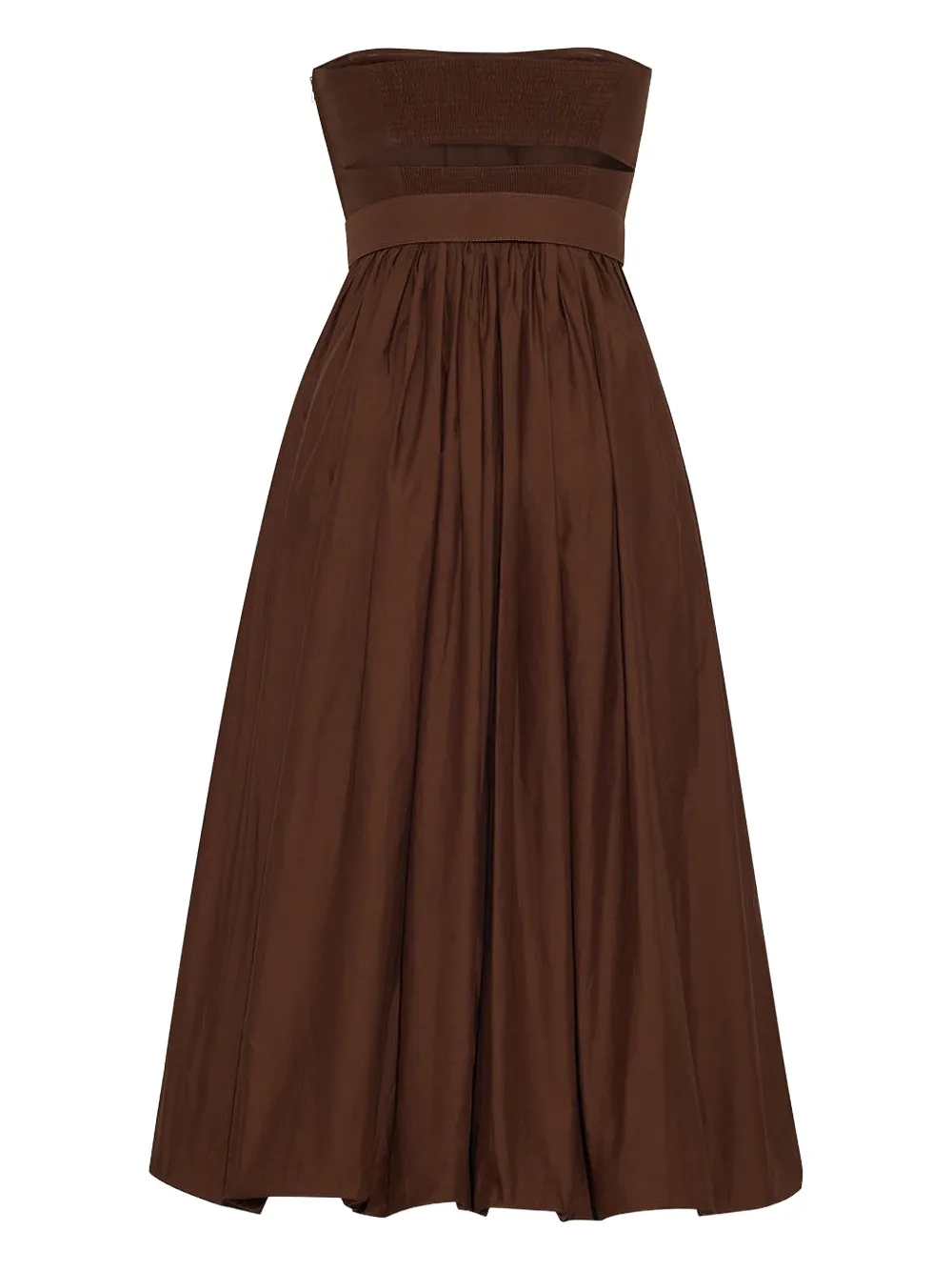 Cara Cara Anisha Belted Strapless Linen Bubble-hem Midi Dress In Brown