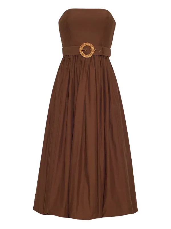 Cara Cara Belted Strapless Midi Day Dress | Brown | FARFETCH
