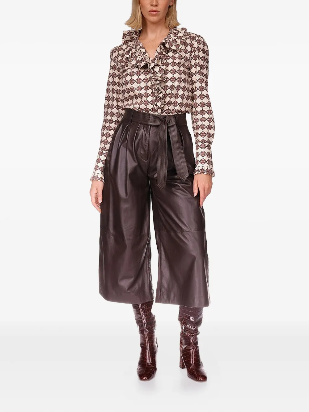 Cara Cara pleated belted leather cropped trousers | Cropped Pants | Image 2
