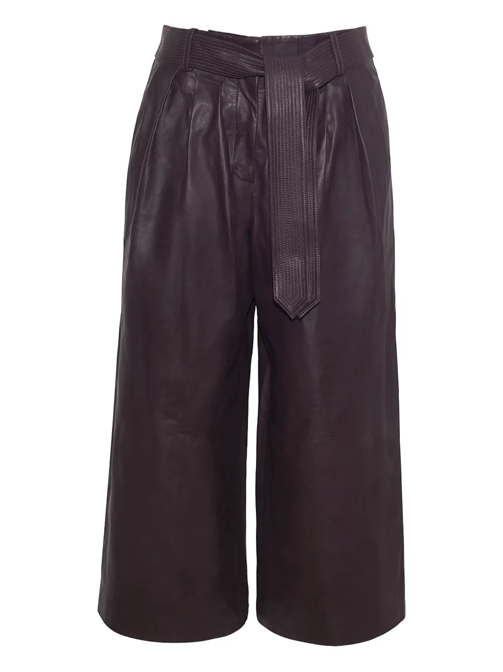 Cara Cara pleated belted leather cropped trousers | Brown | Image 1