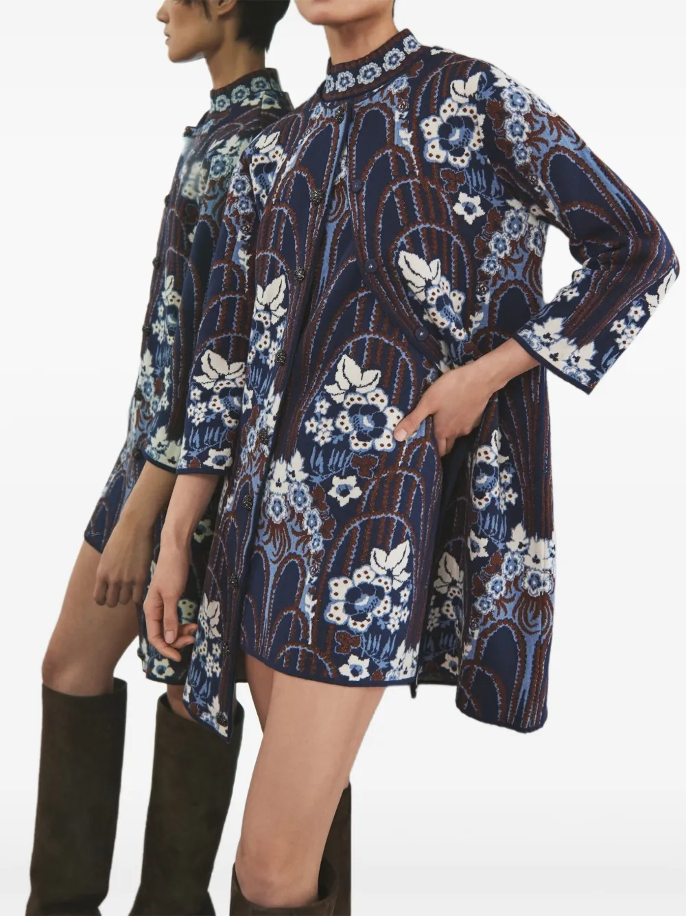 Cara Cara Mini-jurk met bloemenprint en gedrapeerde hals - Blauw