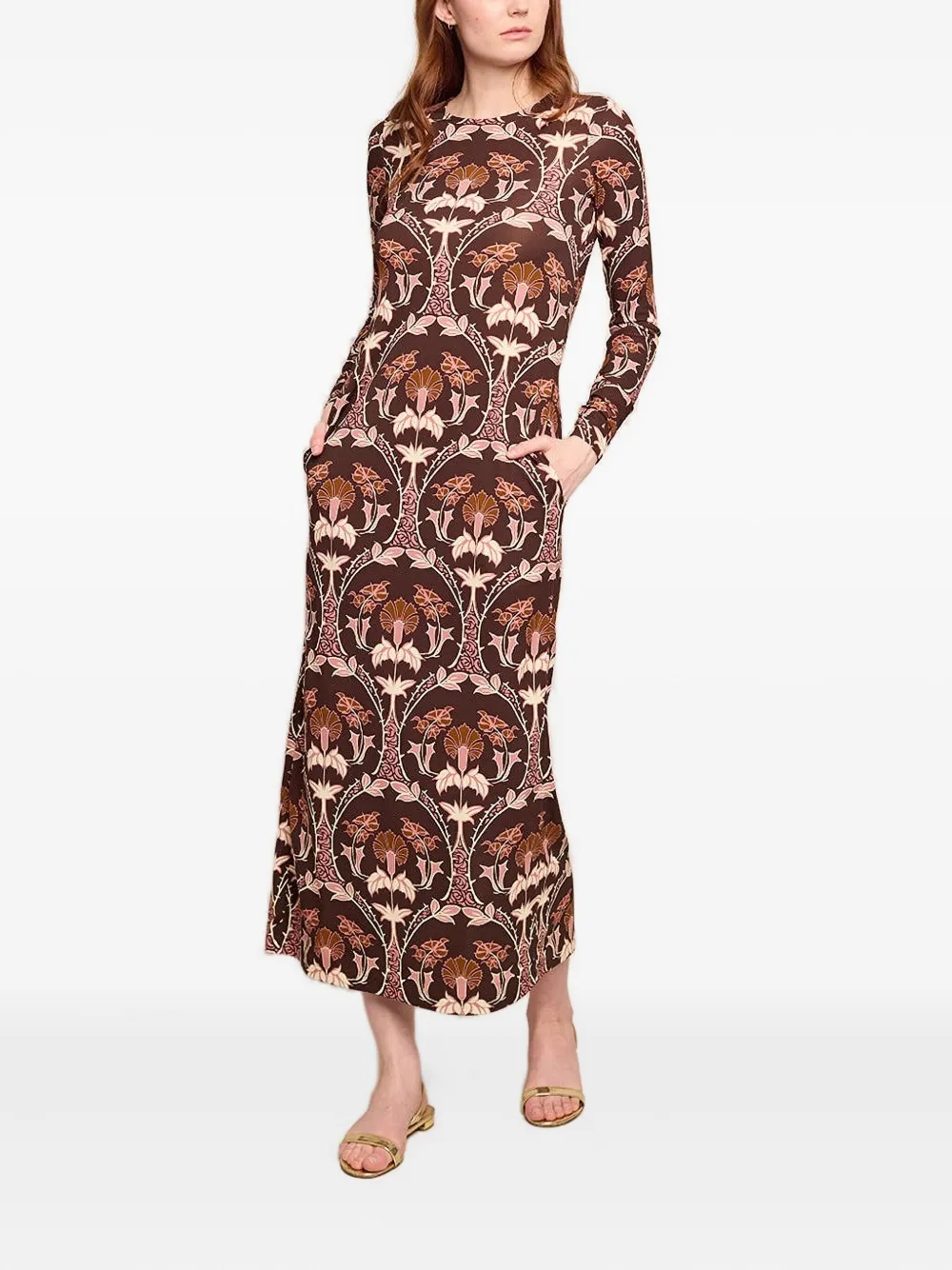  Cara Cara Robe Fleurie à Manches Longues - Marron 