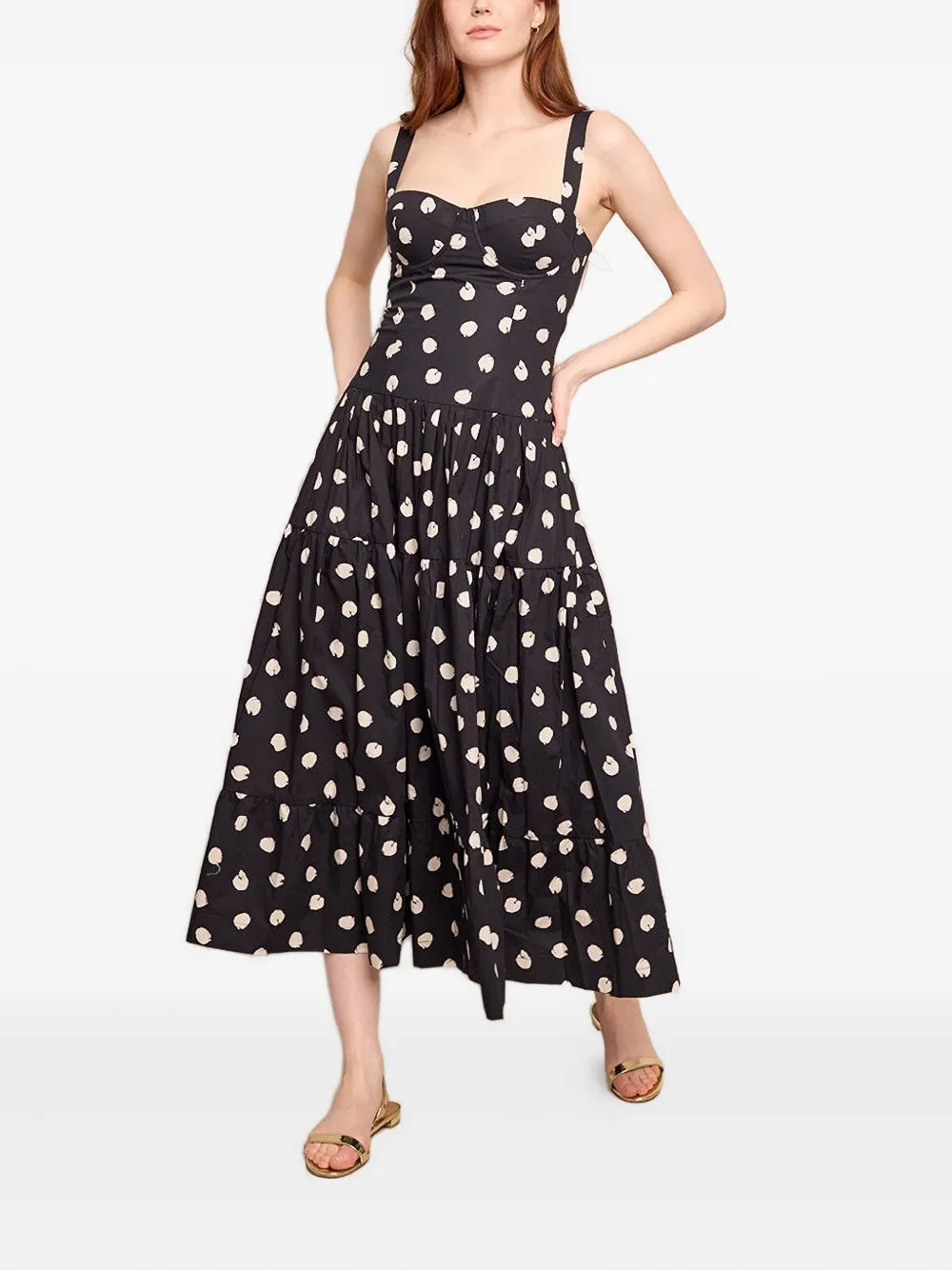 Santiago Polka-Dot Tiered Midi Dress