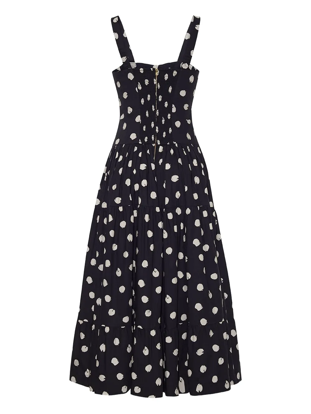 Santiago Polka-Dot Tiered Midi Dress