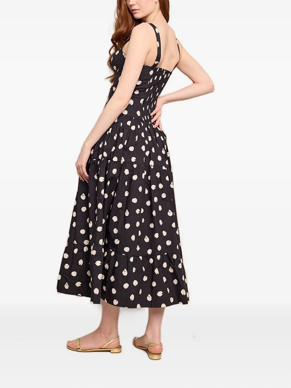 Santiago Polka-Dot Tiered Midi Dress