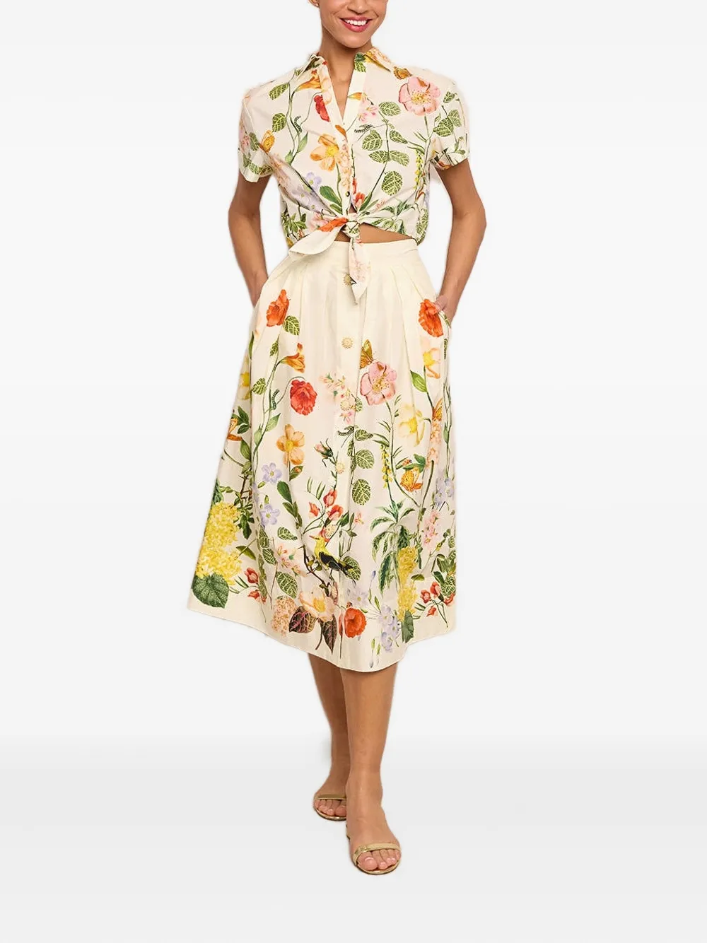  Cara Cara Marge Floral-print Pleated Midi Skirt - Neutrals 